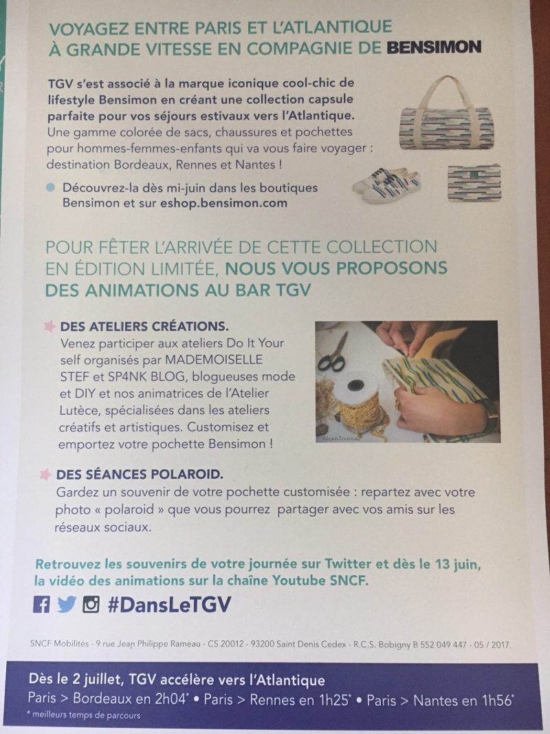 Des ateliers DIY à bord des TGV 8 flyer operation tgv grand ouest atlantique paris renne nantes bordeaux