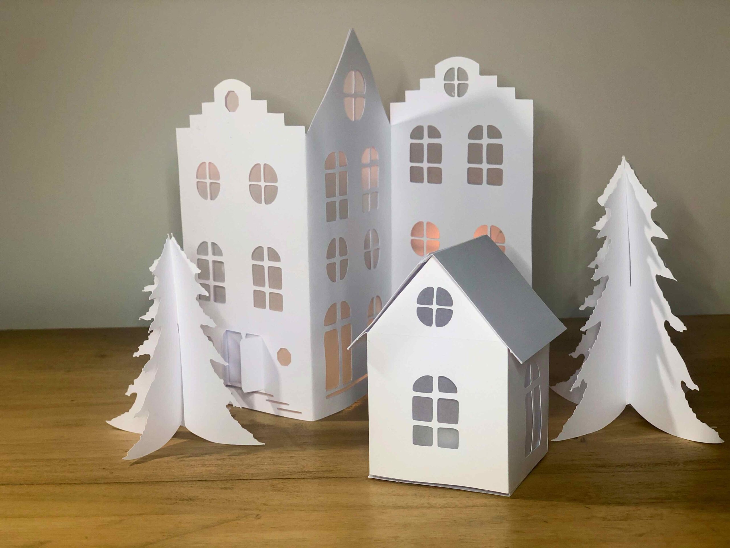 Boite maison village de noël papier
